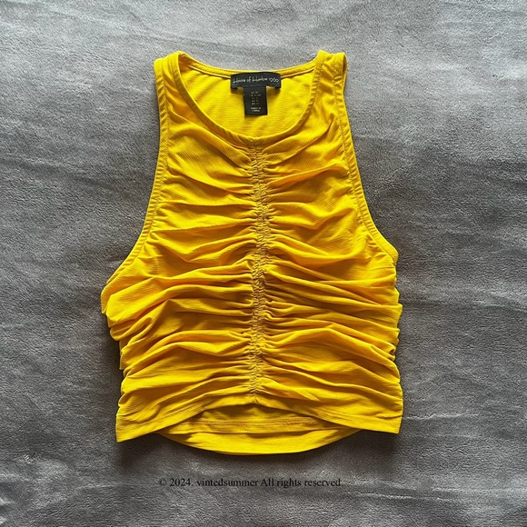 House of Harlow 1960 Ruched Sleeveless Crop Tank Top Blouse Golden Yellow New đź’› - Picture 1 of 15
